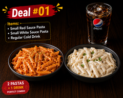 Deal #01 Items: • Small Red Sauce Pasta • Small White Sauce Pasta • Regular Cold Drink